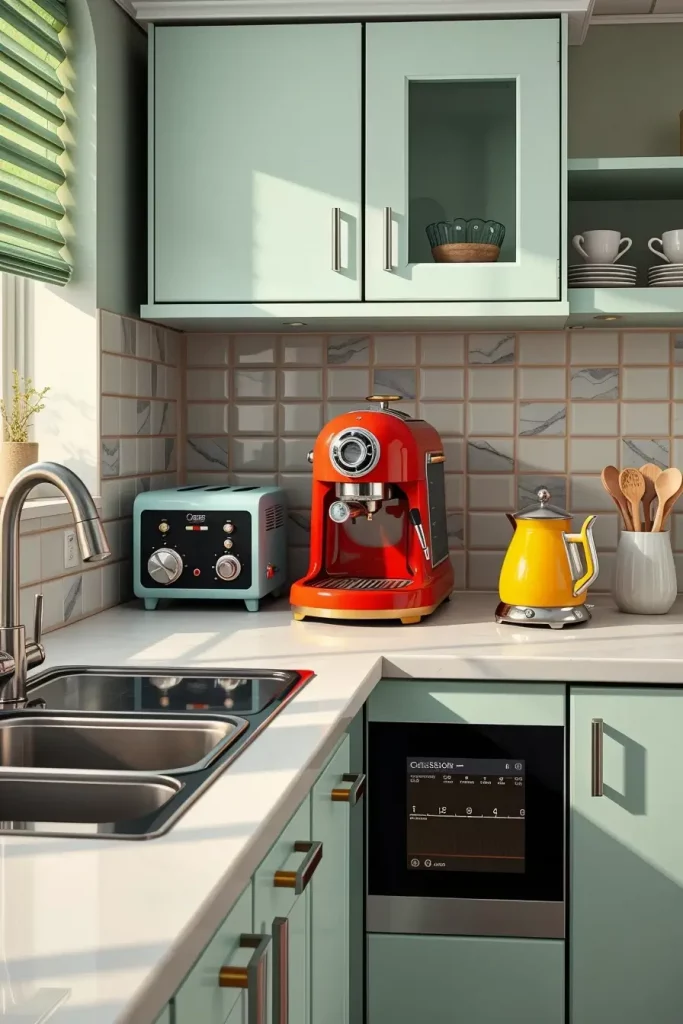 65 Bright Retro Elements in a Modern Kitchen: Add Vintage Charm to a Sleek Space