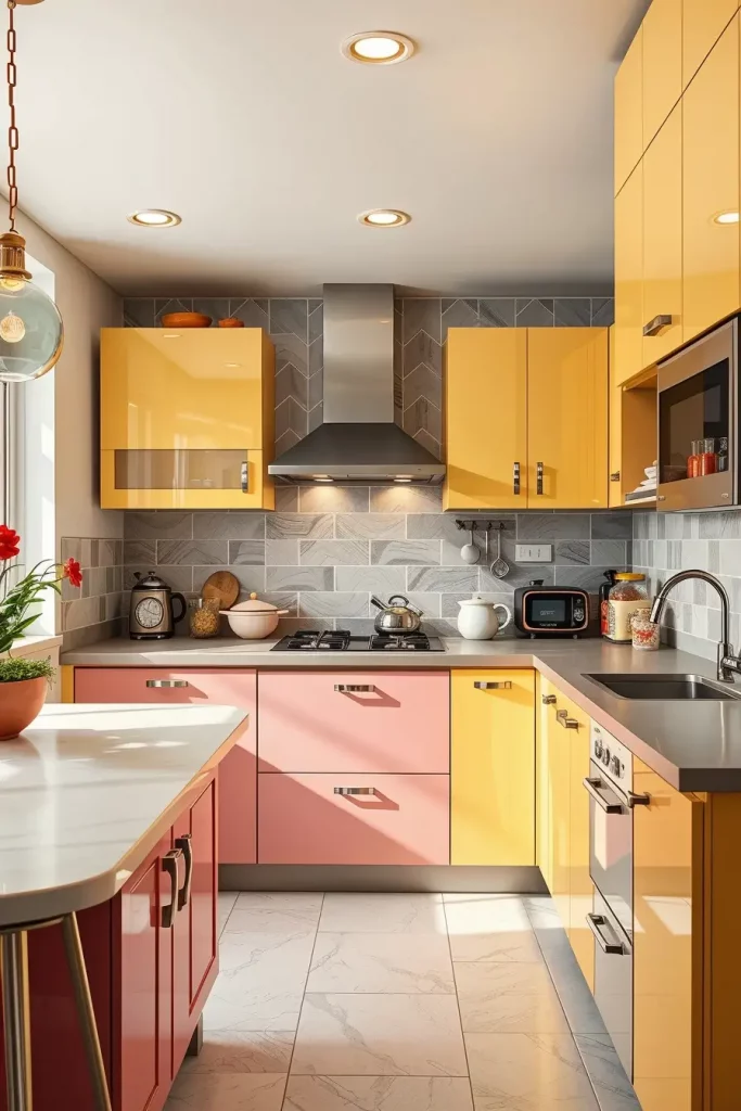 65 Bright Retro Elements in a Modern Kitchen: Add Vintage Charm to a Sleek Space
