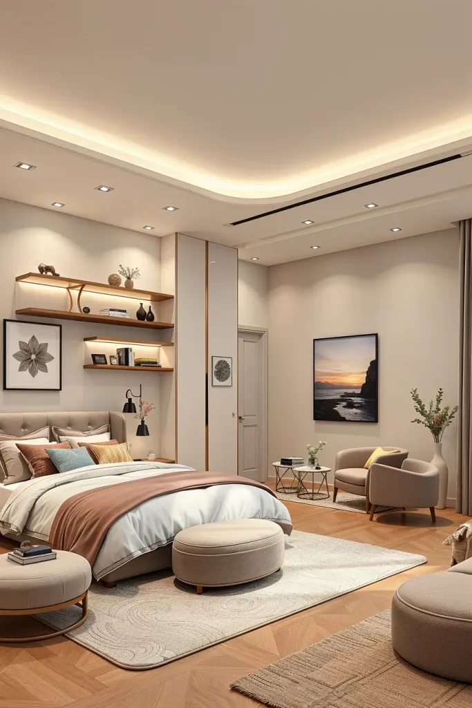 66 Corner-Free Furniture Ideas for Bedrooms and Living Rooms