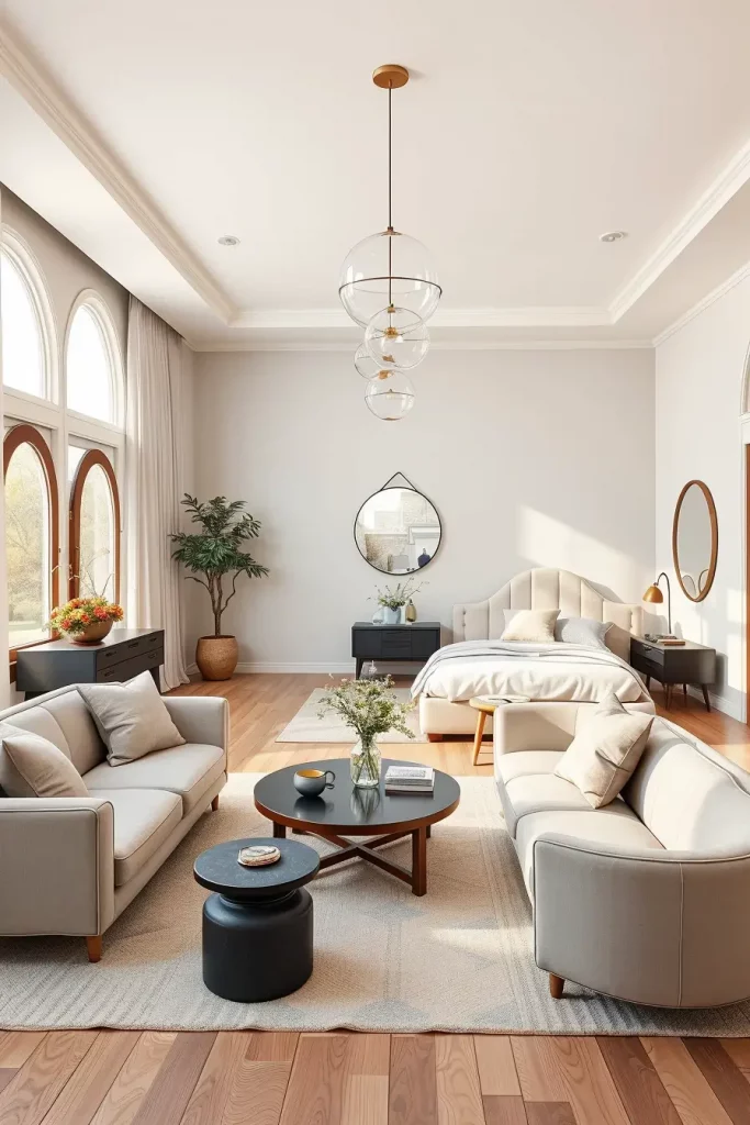 66 Corner-Free Furniture Ideas for Bedrooms and Living Rooms
