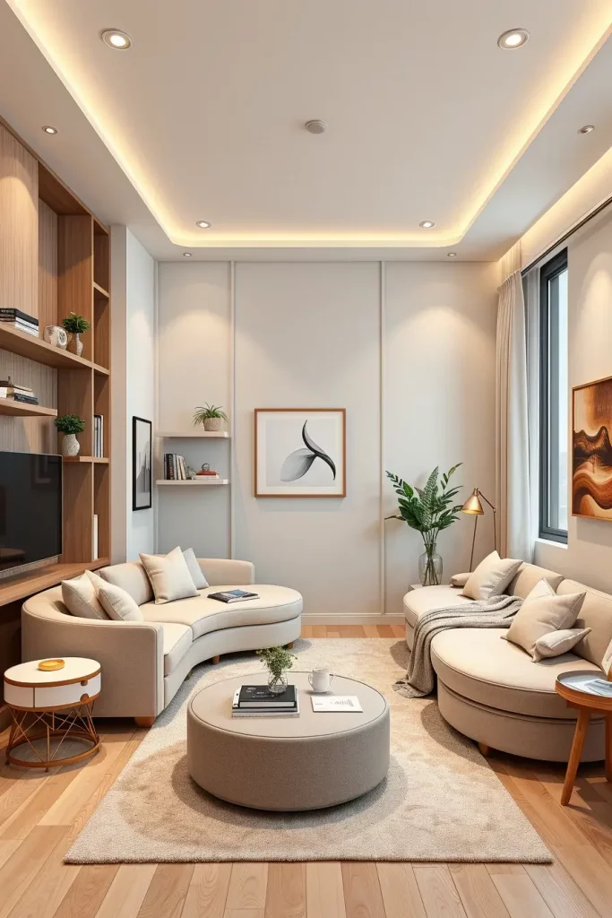 66 Corner-Free Furniture Ideas for Bedrooms and Living Rooms