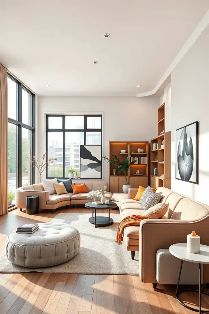 66 Corner-Free Furniture Ideas for Bedrooms and Living Rooms