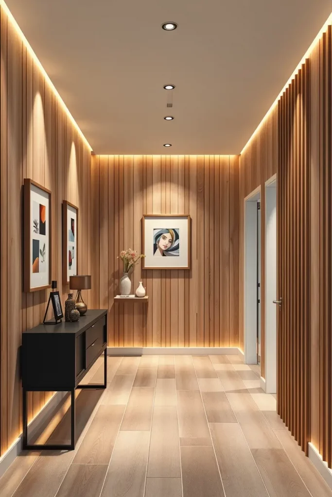 Timber Tales: 72 Artistic Panel Designs That Transform Hallways into Gallery Spaces