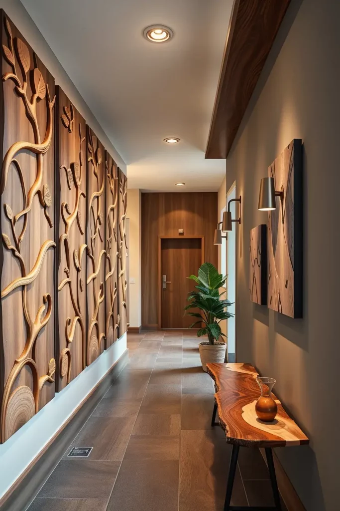 Timber Tales: 72 Artistic Panel Designs That Transform Hallways into Gallery Spaces