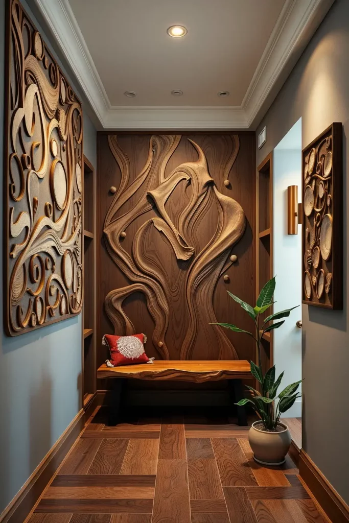 Timber Tales: 72 Artistic Panel Designs That Transform Hallways into Gallery Spaces