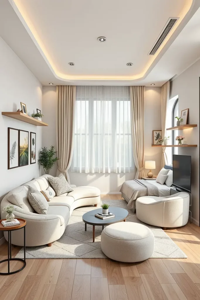 66 Corner-Free Furniture Ideas for Bedrooms and Living Rooms
