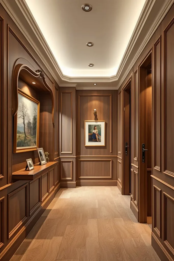 Timber Tales: 72 Artistic Panel Designs That Transform Hallways into Gallery Spaces
