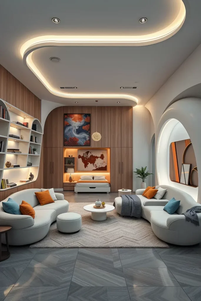 66 Corner-Free Furniture Ideas for Bedrooms and Living Rooms