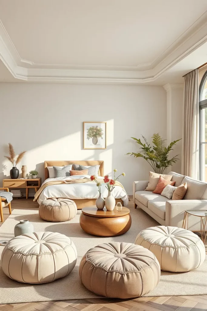 66 Corner-Free Furniture Ideas for Bedrooms and Living Rooms