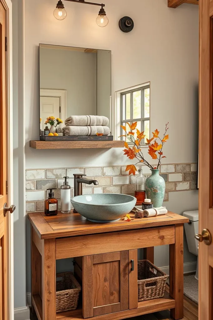 64 Rustic Bathroom Fall Makeover Ideas for a Cozy Seasonal Refresh