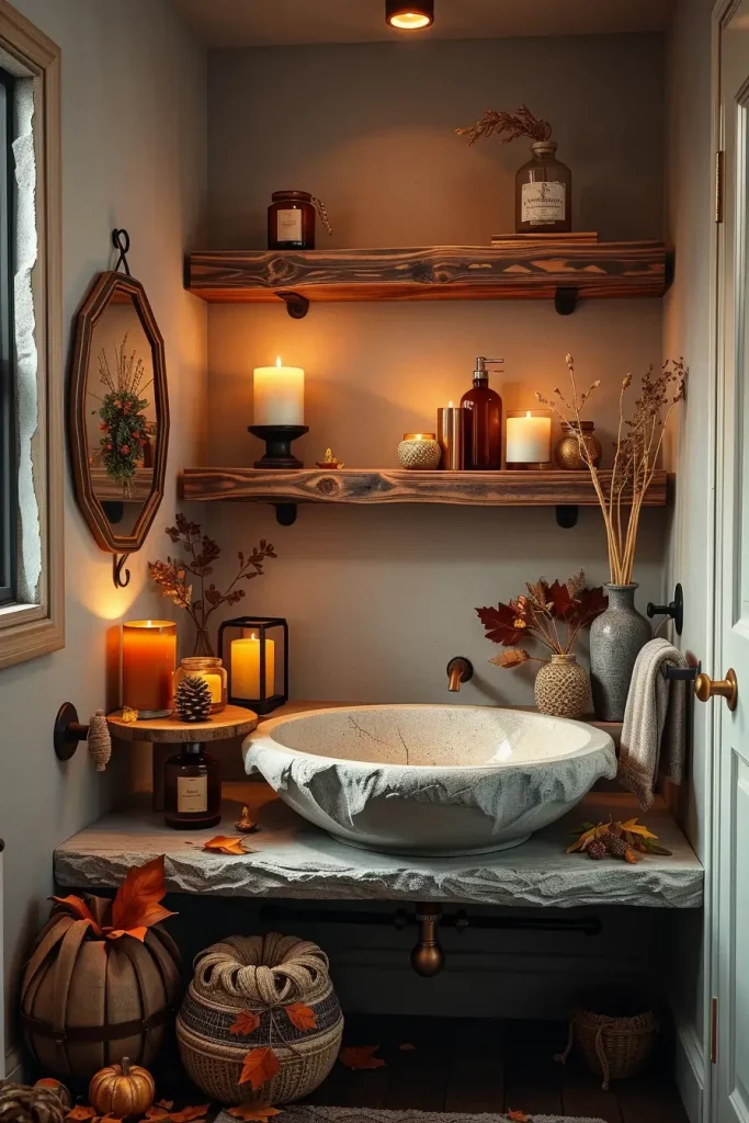64 Rustic Bathroom Fall Makeover Ideas for a Cozy Seasonal Refresh