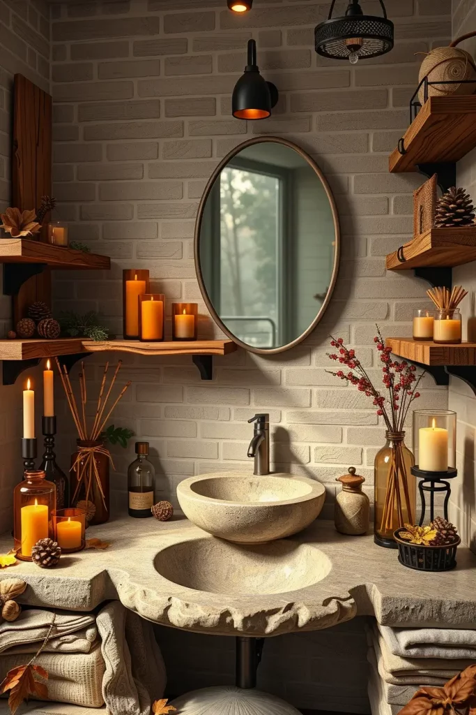 64 Rustic Bathroom Fall Makeover Ideas for a Cozy Seasonal Refresh