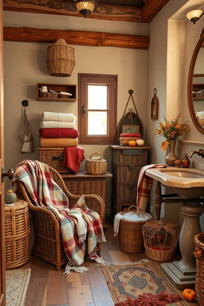 64 Rustic Bathroom Fall Makeover Ideas for a Cozy Seasonal Refresh