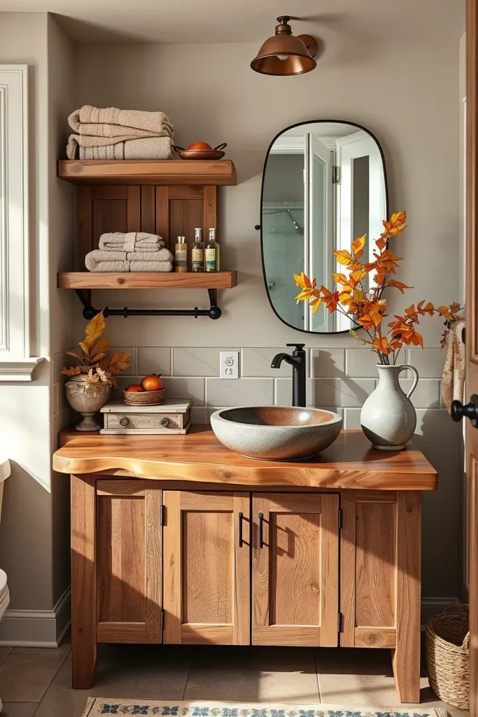 64 Rustic Bathroom Fall Makeover Ideas for a Cozy Seasonal Refresh
