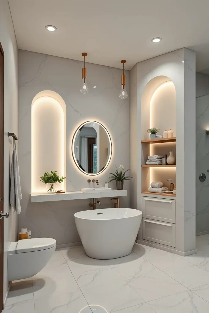 64 Curved Bathroom Decor Ideas to Transform Your Space with Soft Geometry