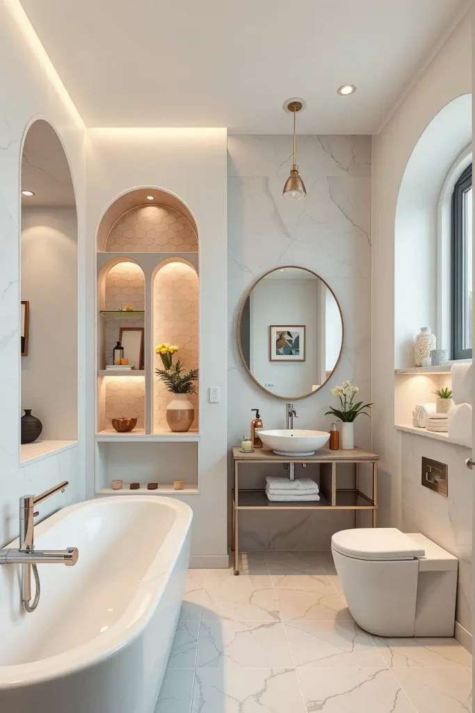 64 Curved Bathroom Decor Ideas to Transform Your Space with Soft Geometry