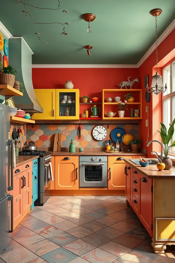 64 Color-Drenched Eclectic Kitchen With Whimsical Flair Ideas