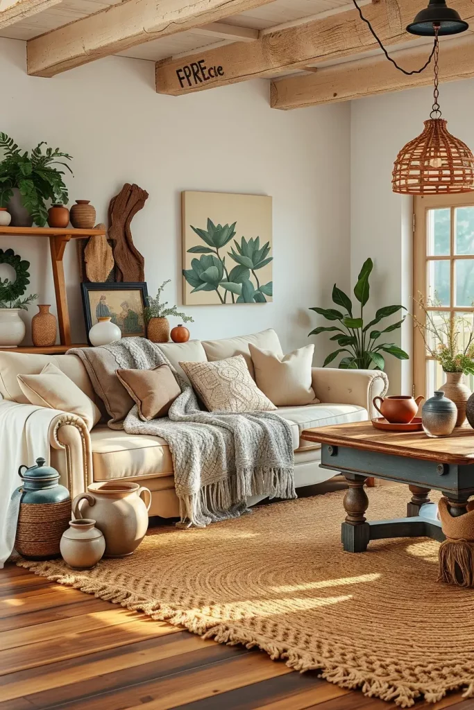 62 Eclectic Farmhouse Interior Design with Natural Textures and Rustic Charm