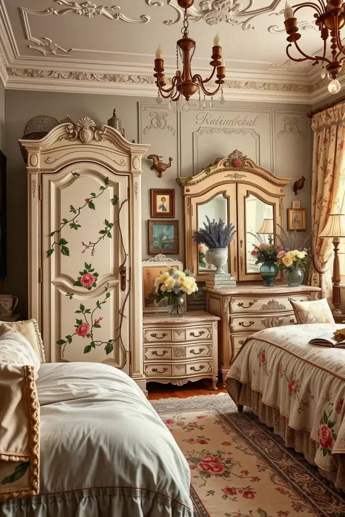 65 Vintage Bedroom with Hand-Painted Furniture Ideas for Timeless Charm