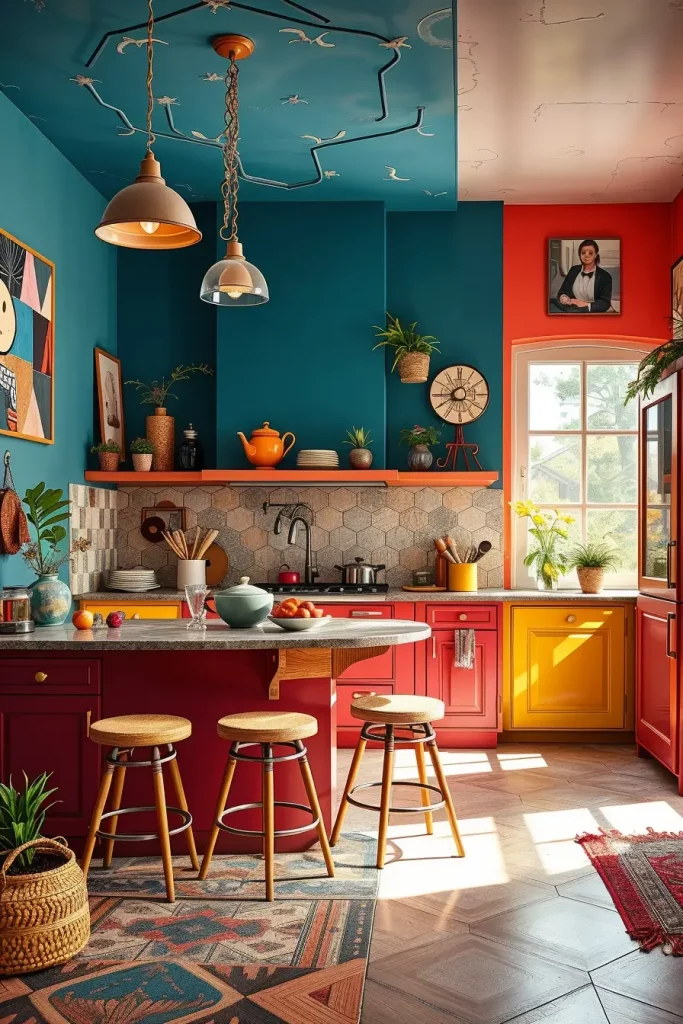 64 Color-Drenched Eclectic Kitchen With Whimsical Flair Ideas