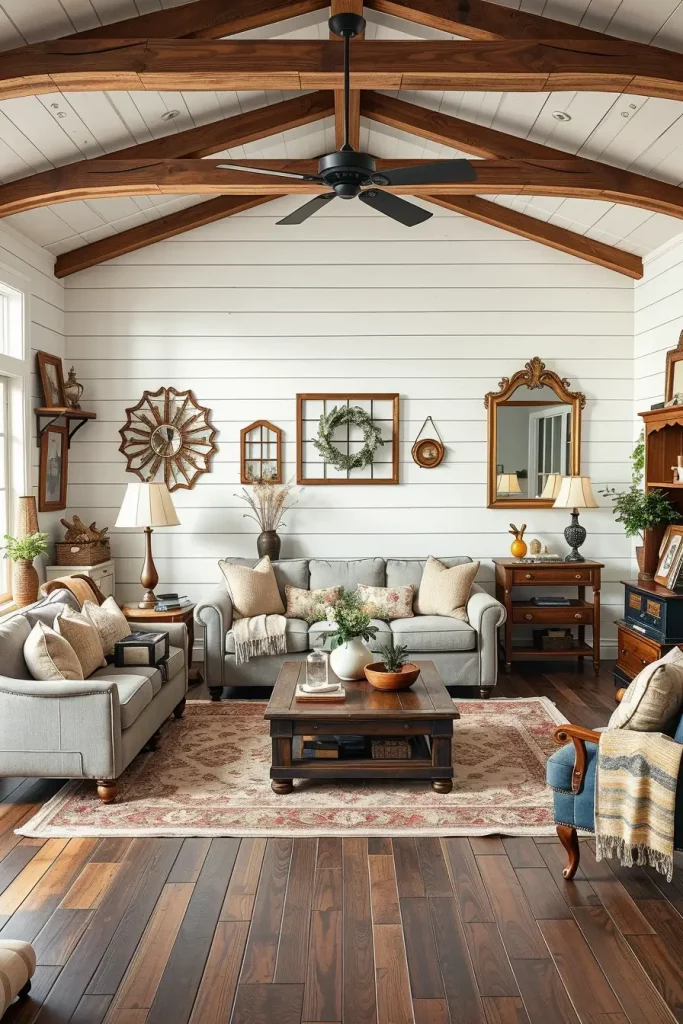 63 Creative Farmhouse Living Room With Antique Textures