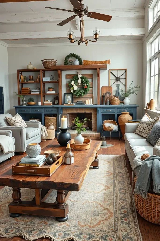 62 Rustic Farmhouse Maximalist Living Room Decor Ideas