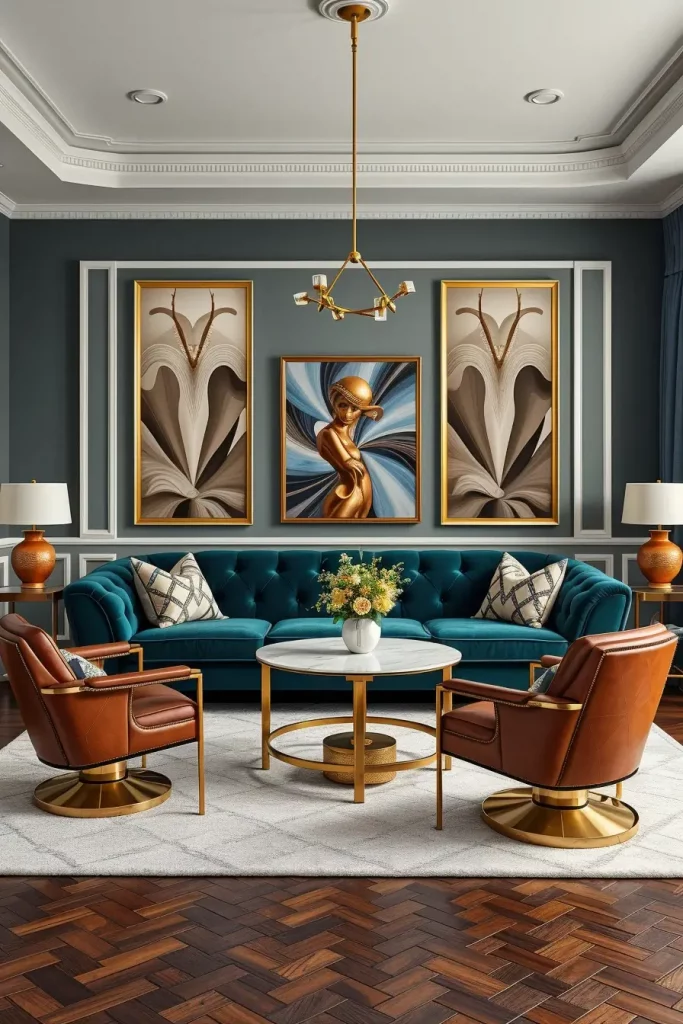 64 Stunning Art Deco Revival Living Room Décor Ideas for Glamorous Interiors