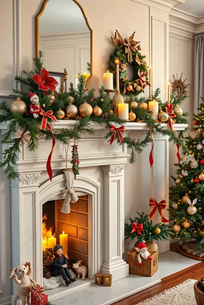 64 Christmas Mantle Decor Ideas 2025 to Style Your Fireplace Beautifully