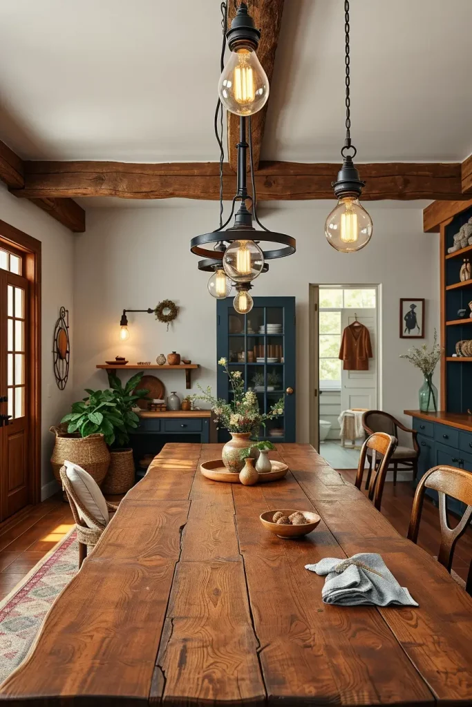 62 Eclectic Farmhouse Interior Design with Natural Textures and Rustic Charm