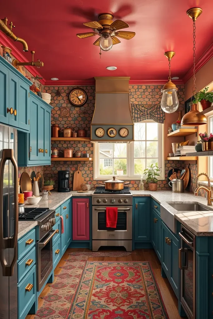 64 Color-Drenched Eclectic Kitchen With Whimsical Flair Ideas