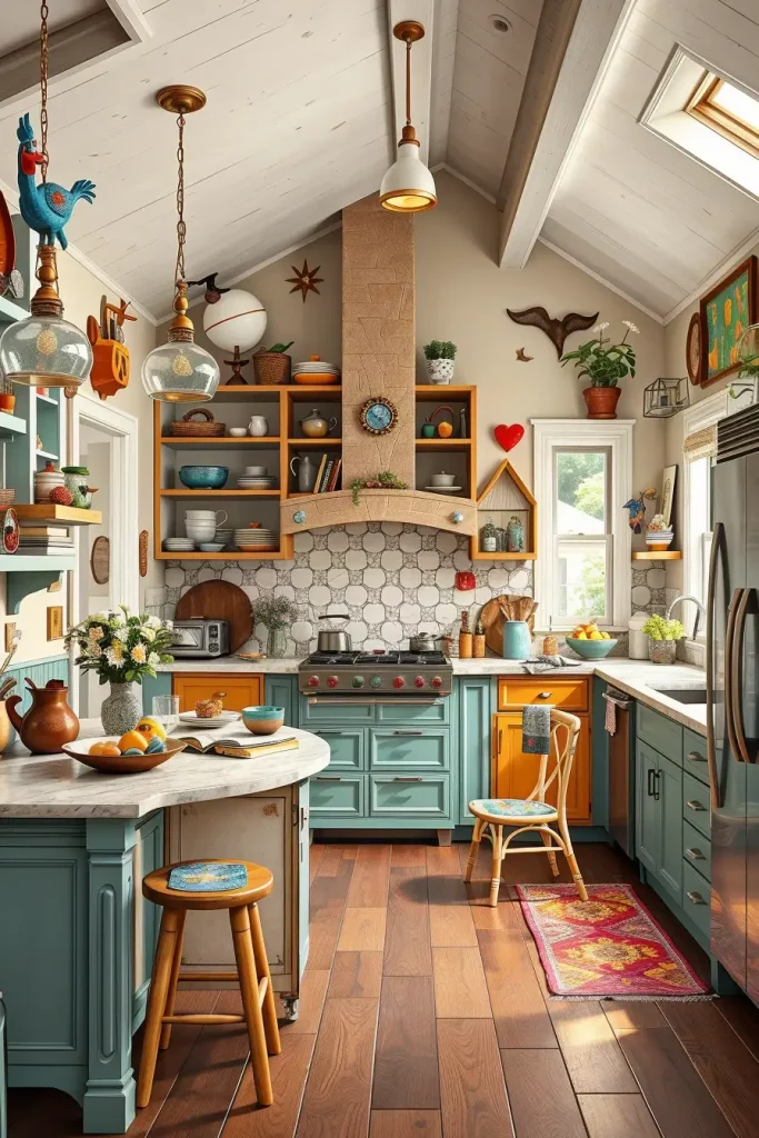 64 Color-Drenched Eclectic Kitchen With Whimsical Flair Ideas