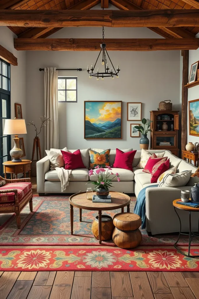 62 Rustic Farmhouse Maximalist Living Room Decor Ideas