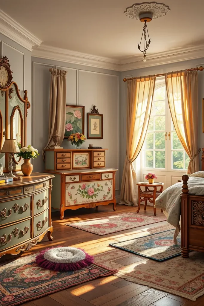 65 Vintage Bedroom with Hand-Painted Furniture Ideas for Timeless Charm