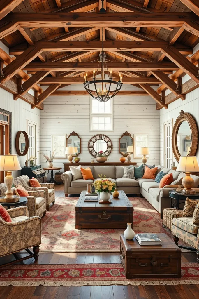 62 Rustic Farmhouse Maximalist Living Room Decor Ideas