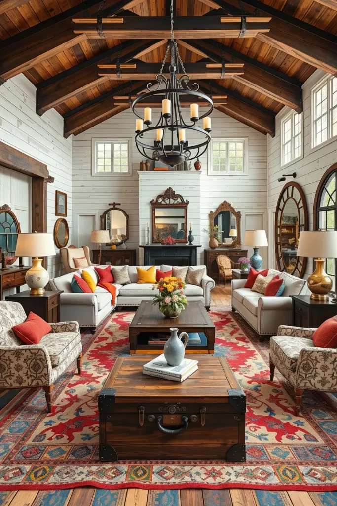 62 Rustic Farmhouse Maximalist Living Room Decor Ideas