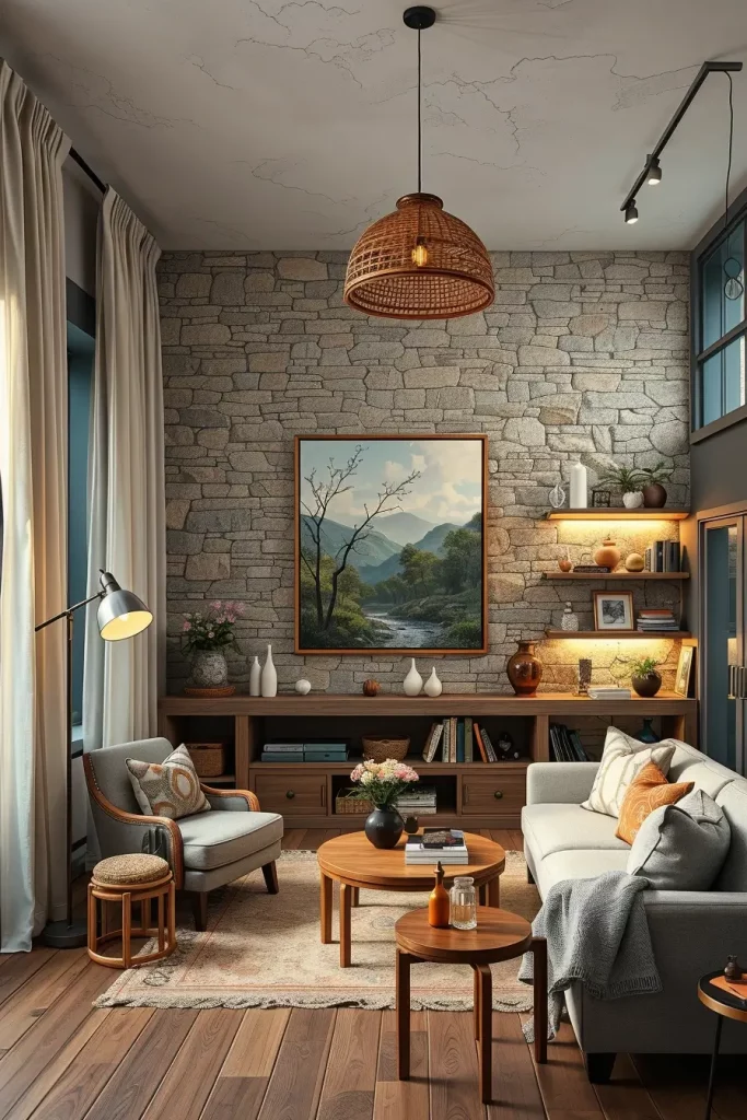 63 Eclectic Living Room Design with Natural Textures