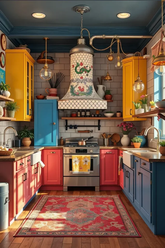 64 Color-Drenched Eclectic Kitchen With Whimsical Flair Ideas