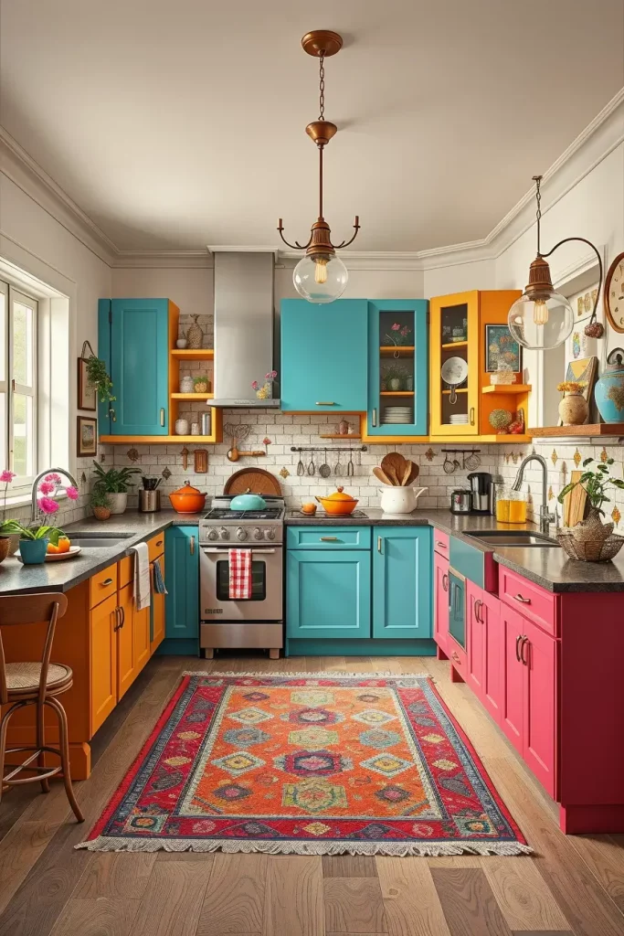 64 Color-Drenched Eclectic Kitchen With Whimsical Flair Ideas