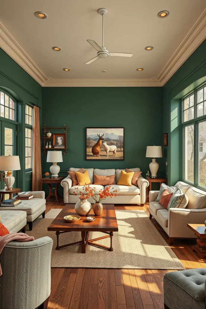 48 Jade Green Living Room for a Cozy Fall Interior