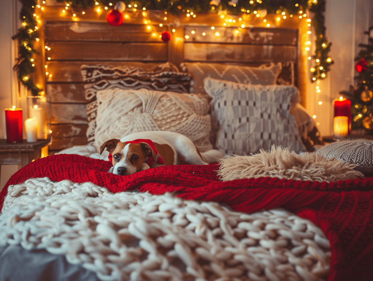 Chunky Knit Blankets and Fairy Lights on a Wooden Headboard for Ultimate Coziness — Christmas Fairy Lights Headboard