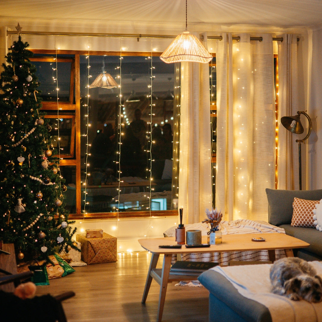 Curtain of Fairy Lights Across the Window Curtain of Fairy Lights Across the Window — Christmas Fairy Lights Living Room