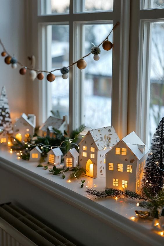 Whimsical Miniature Village on a Window Sill Whimsical Miniature Village on a Window Sill — Christmas Apartment Decor