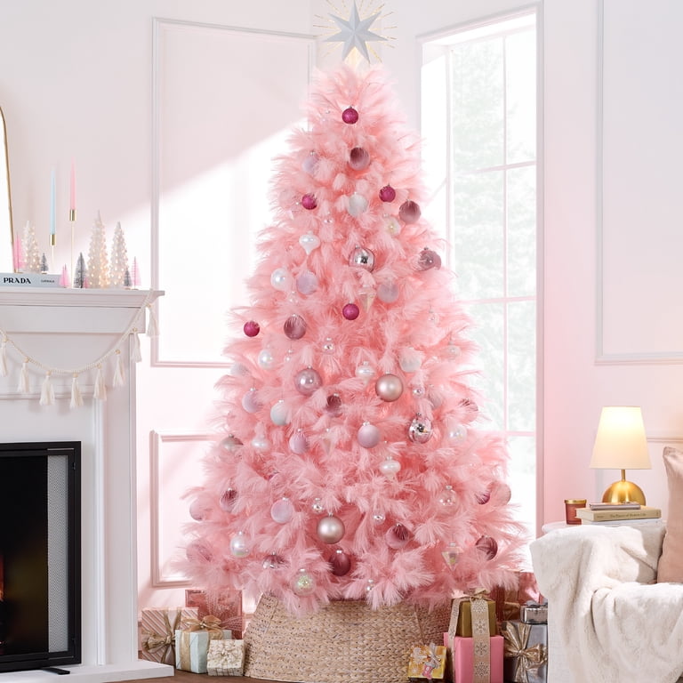 Glamorous Pink Christmas Tree with Feather Accents — Elegant Christmas Tree