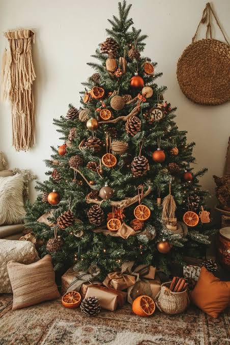 Neutral Orange Green Brown Visual Idea — Boho Christmas Decor