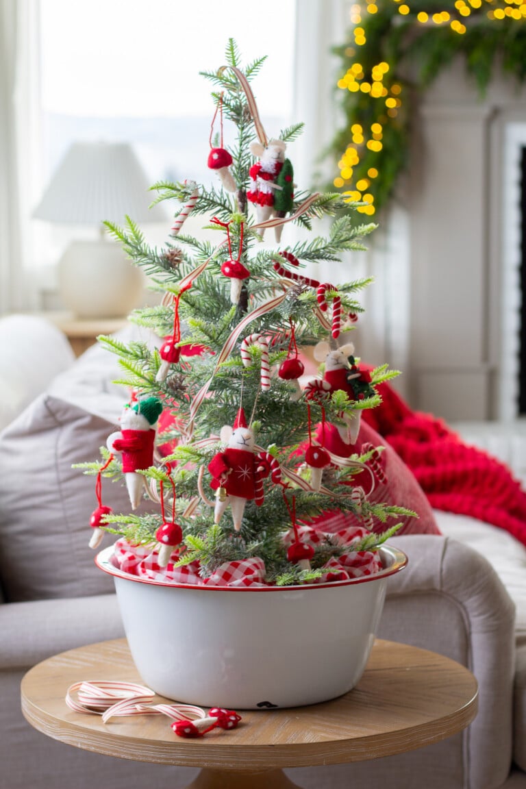 Whimsical Farmhouse Mini Tree with Felt Ornaments — Small Christmas Tree Decor