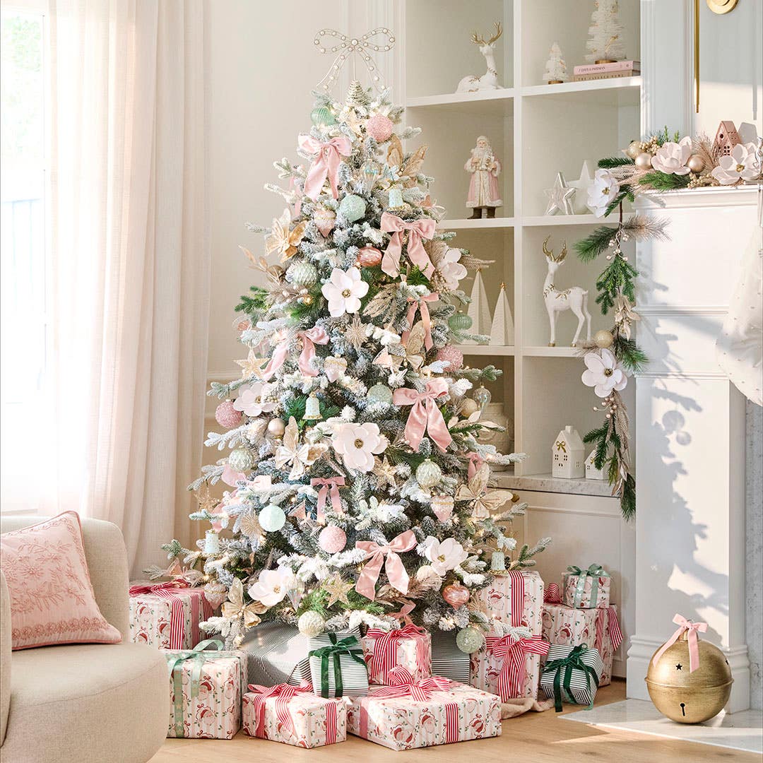 Shabby Chic Tree with a Glitter Bow Topper and Pastel Decor — Christmas Tree Topper