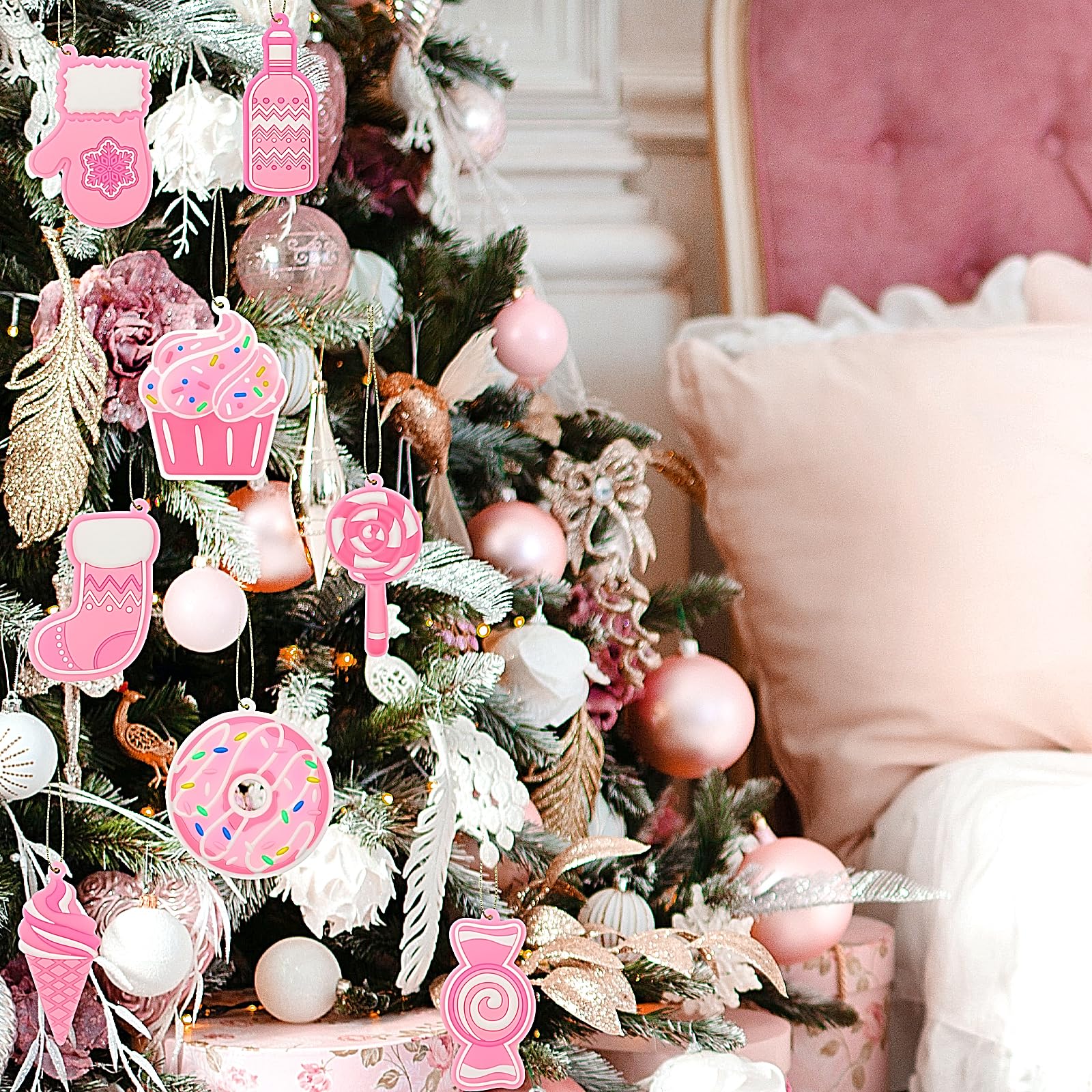 Pink Christmas Ornaments for Tree Decorations–8pcs PVC Pastel Pink Ornaments for Christmas Tree Decor: Buy Online at Best Price in UAE - Amazon.ae