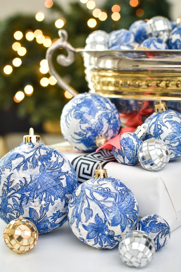 Chinoiserie-Inspired Blue and White Christmas Ornaments — Dollar Tree Christmas Decor