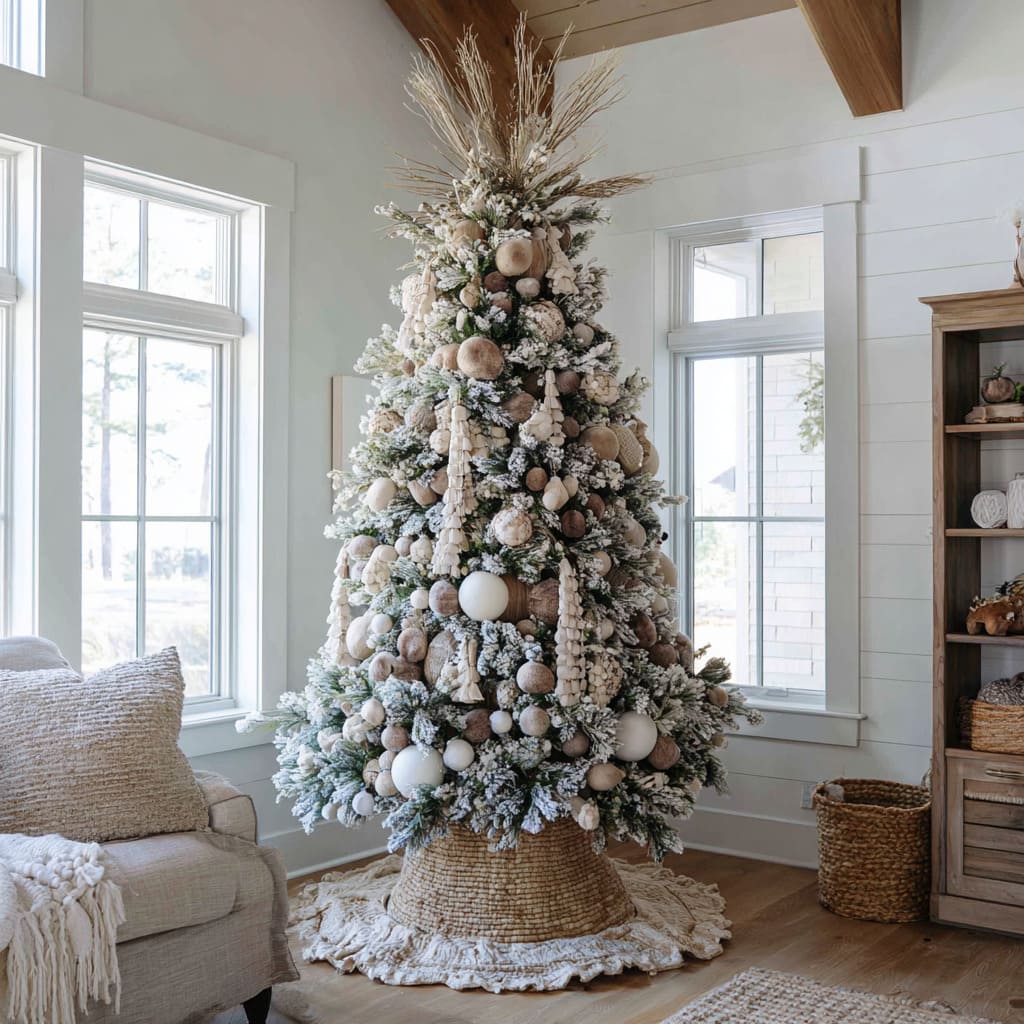 Boho Natural Christmas Tree with Textured Ornaments Boho Natural Christmas Tree with Textured Ornaments — Christmas Tree Themes