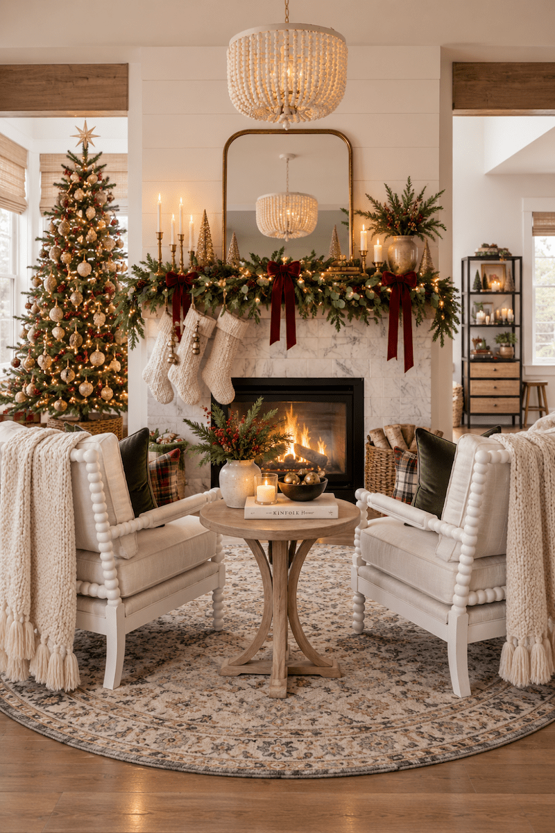 Cozy Traditional Mantel with Velvet and Brass Accents — Christmas Decor